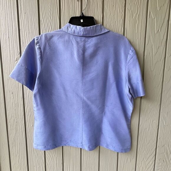 Kathy Ireland Essentials Silk Dupion Shirt XL – Periwinkle Blue Short Sleeve Blo - Picture 8 of 8